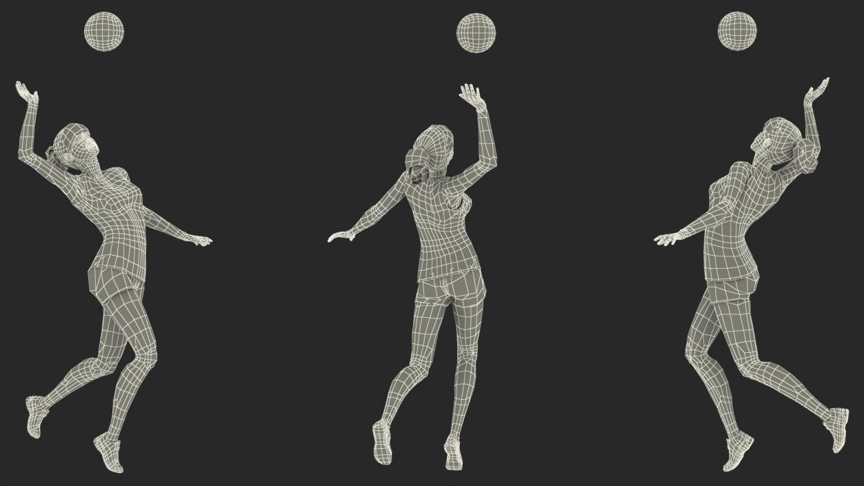 Young Chinese Woman Volleyball Player Pose 3D