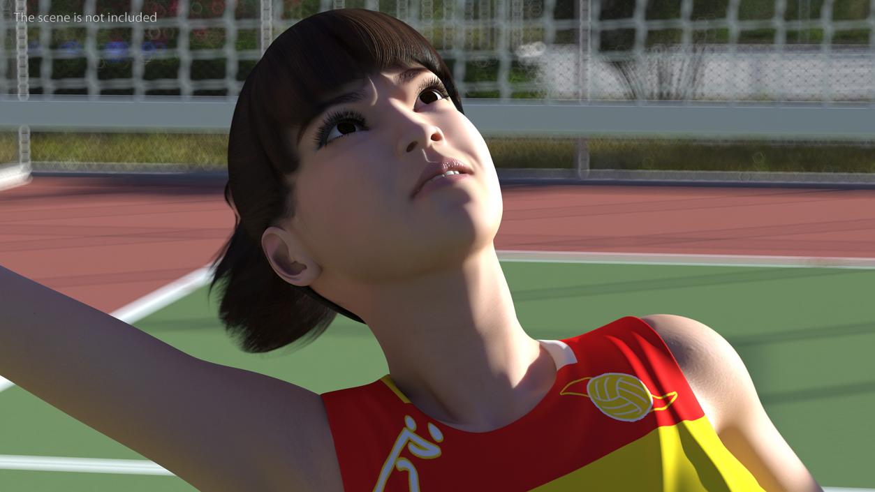 Young Chinese Woman Volleyball Player Pose 3D