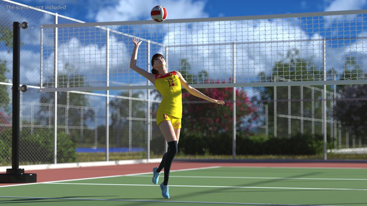 Young Chinese Woman Volleyball Player Pose 3D