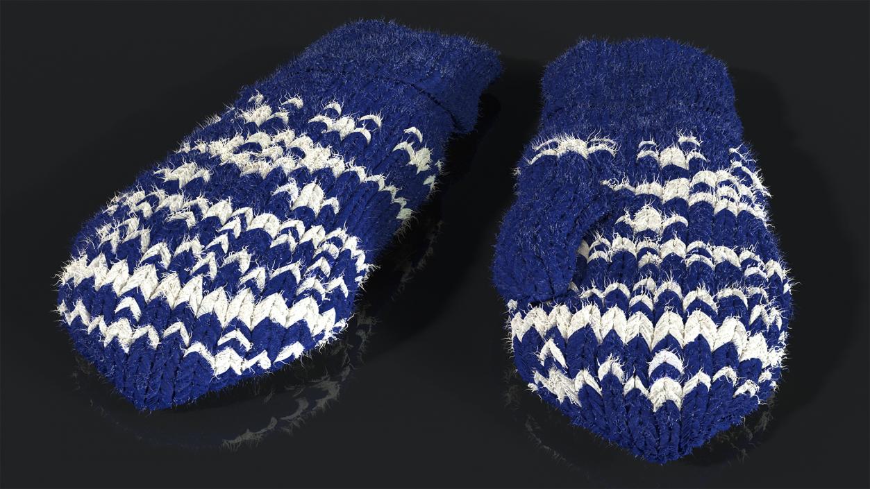 Knitted Blue Wool Mittens Fur 3D model