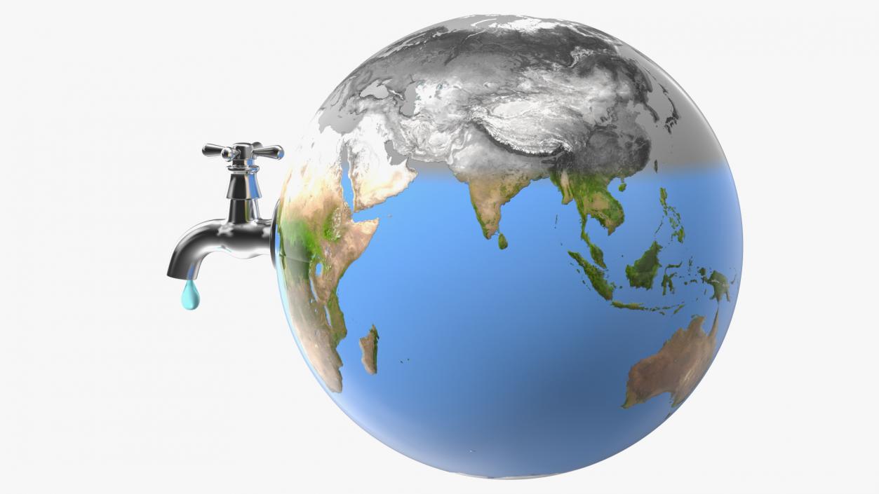 Earth Stylized Iron Tap with Water Drop 3D model