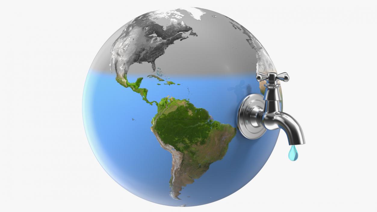 Earth Stylized Iron Tap with Water Drop 3D model