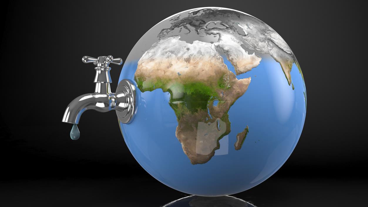 Earth Stylized Iron Tap with Water Drop 3D model