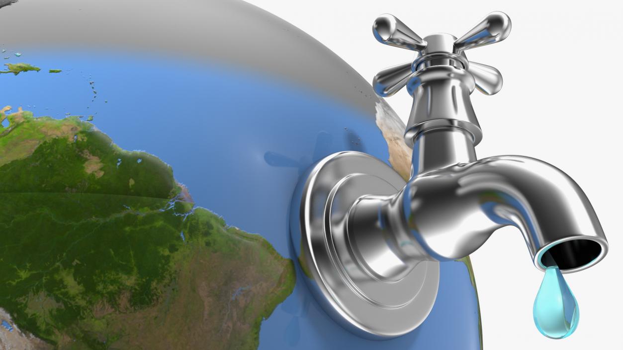 Earth Stylized Iron Tap with Water Drop 3D model