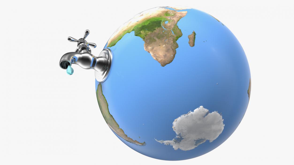 Earth Stylized Iron Tap with Water Drop 3D model