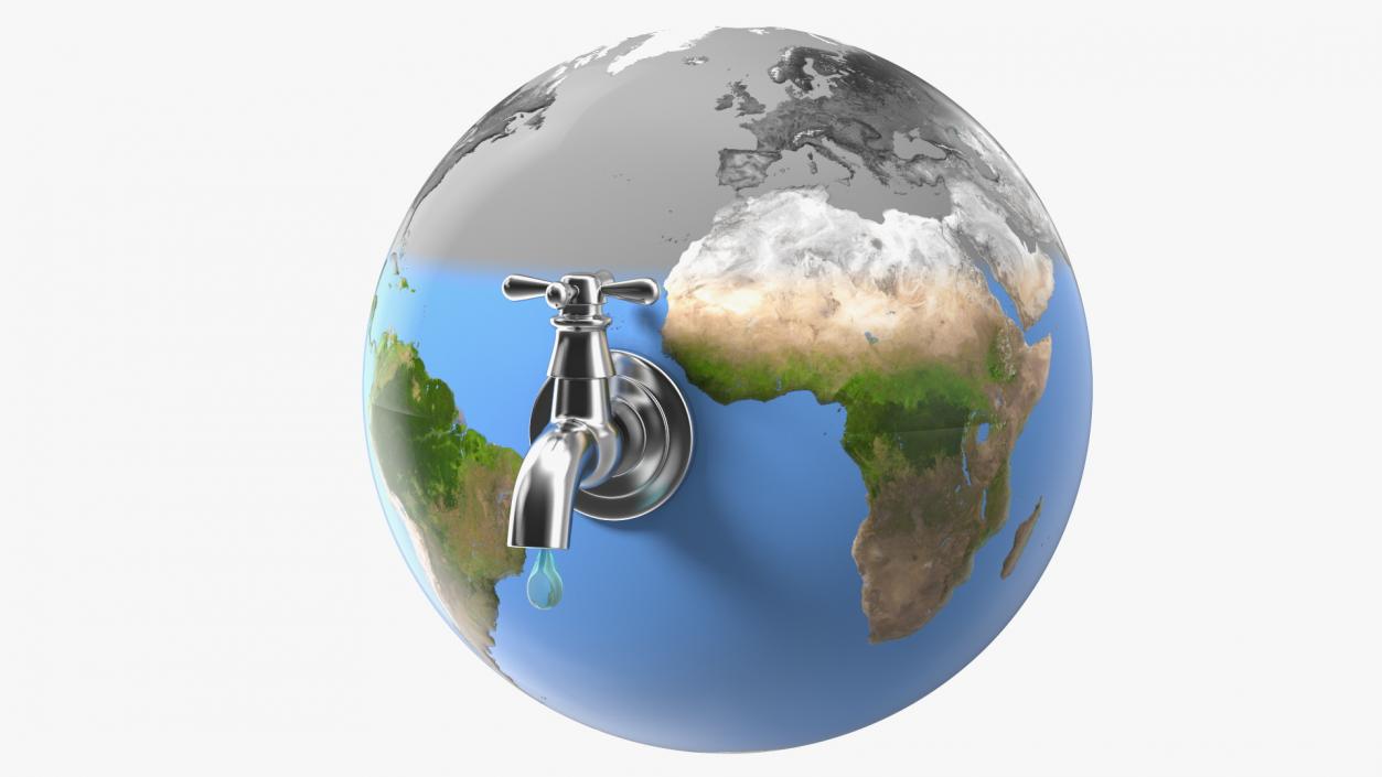 Earth Stylized Iron Tap with Water Drop 3D model