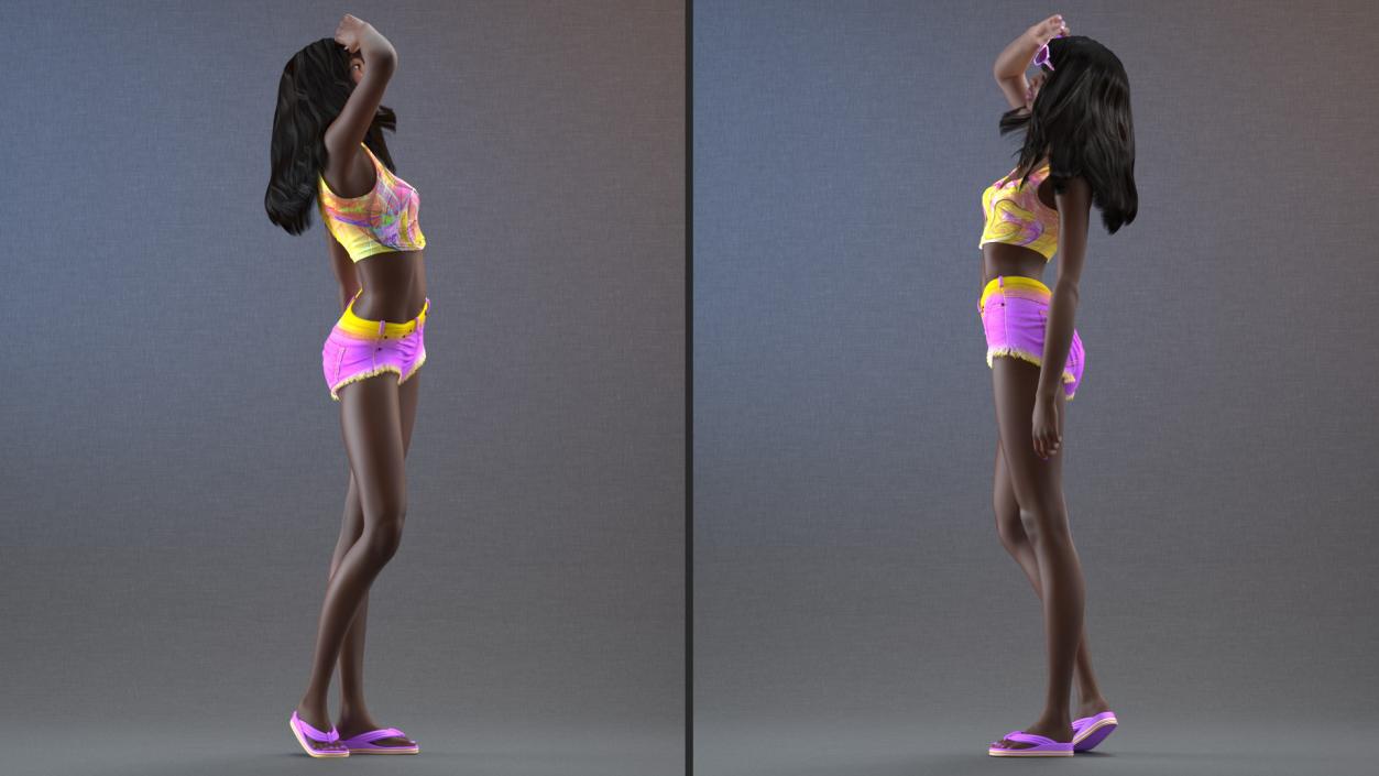 3D model African American Young Woman Beach Style