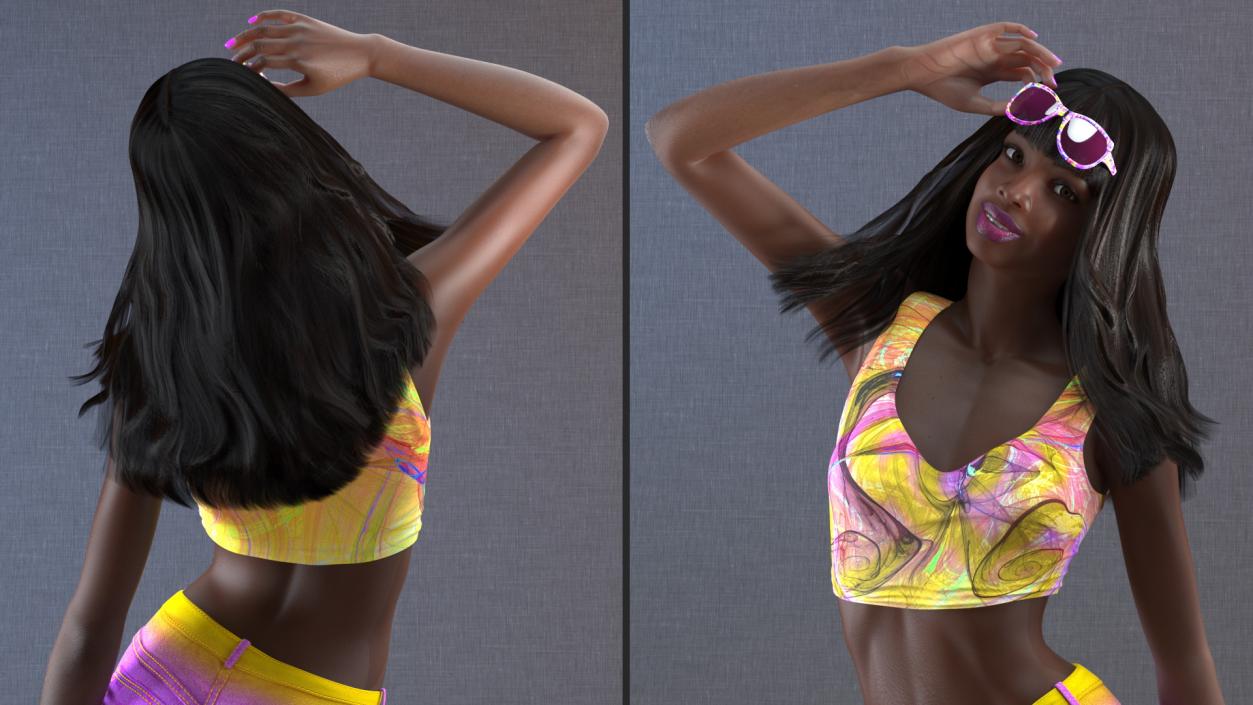 3D model African American Young Woman Beach Style