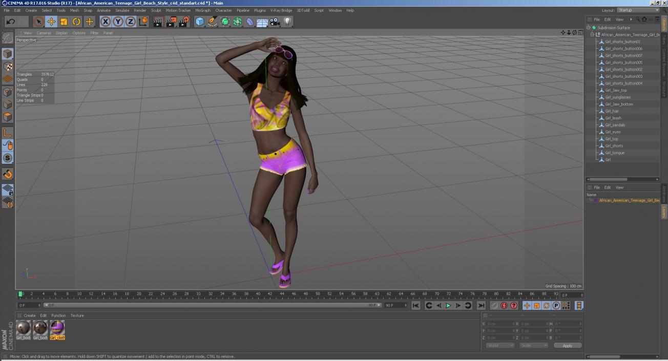 3D model African American Young Woman Beach Style