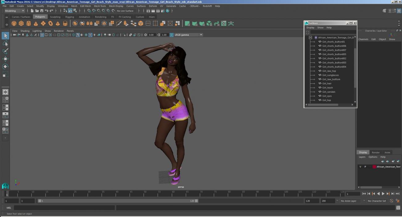 3D model African American Young Woman Beach Style