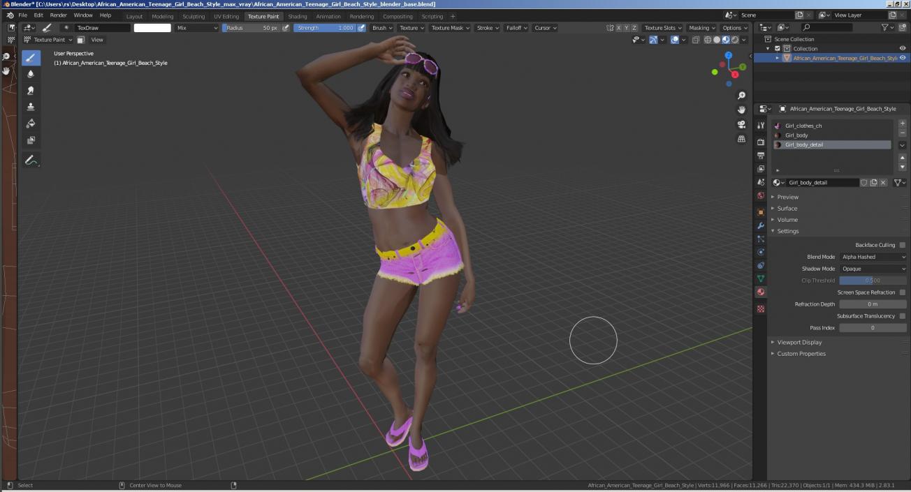 3D model African American Young Woman Beach Style