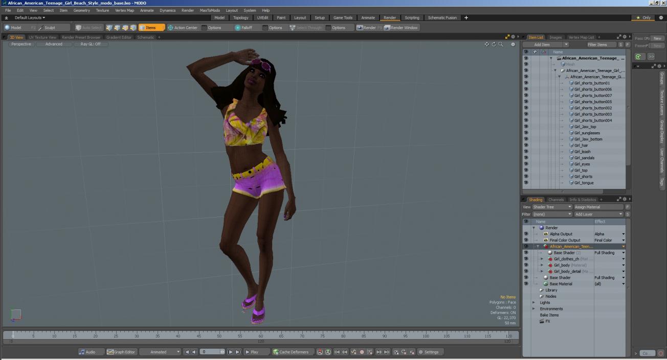 3D model African American Young Woman Beach Style