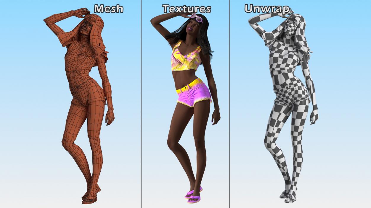 3D model African American Young Woman Beach Style