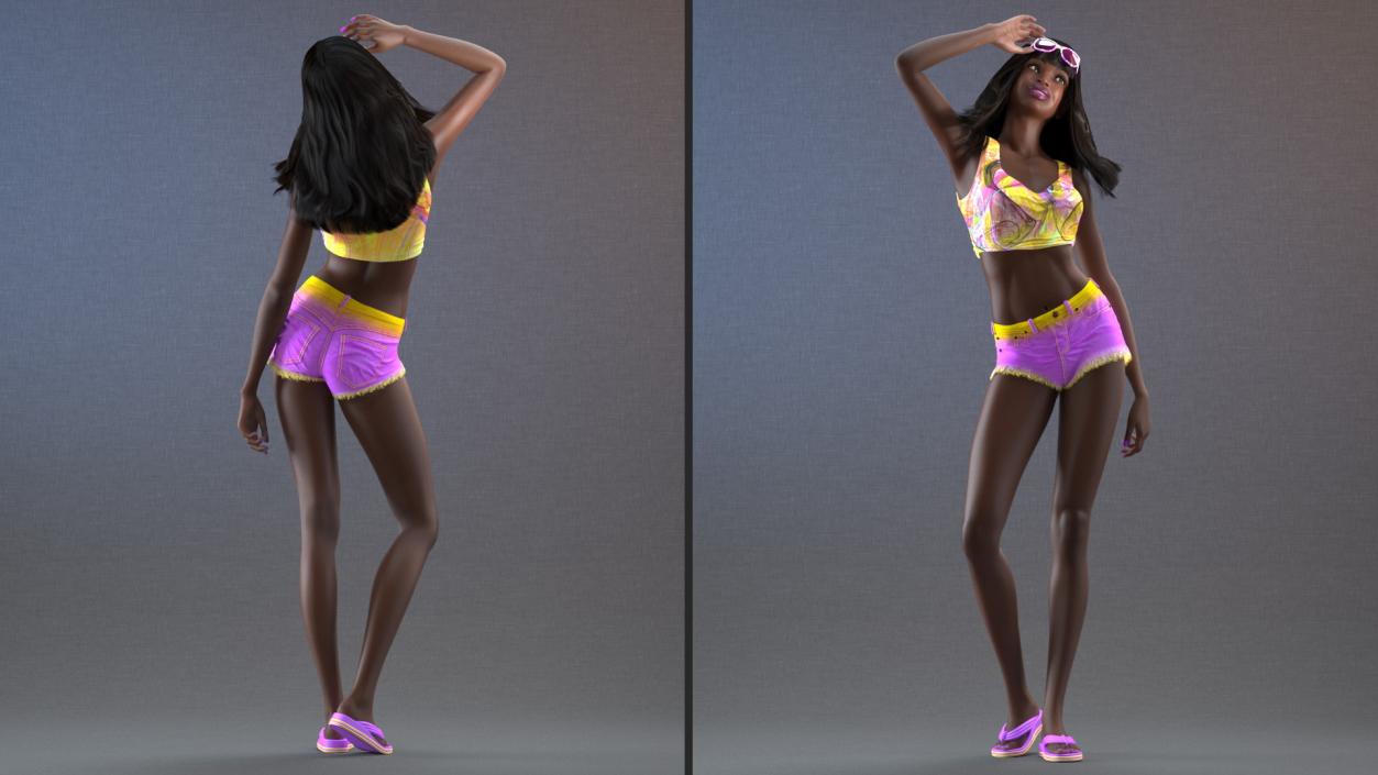 3D model African American Young Woman Beach Style