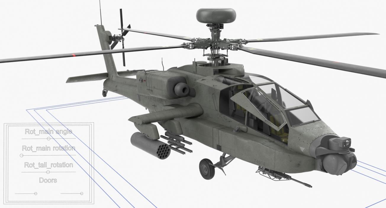 3D AH-64D Apache Longbow Rigged model