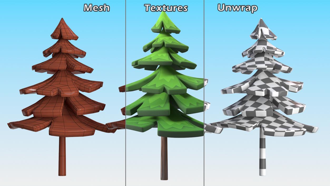 3D model Fur Tree Cartoon Style Handpaint Texture