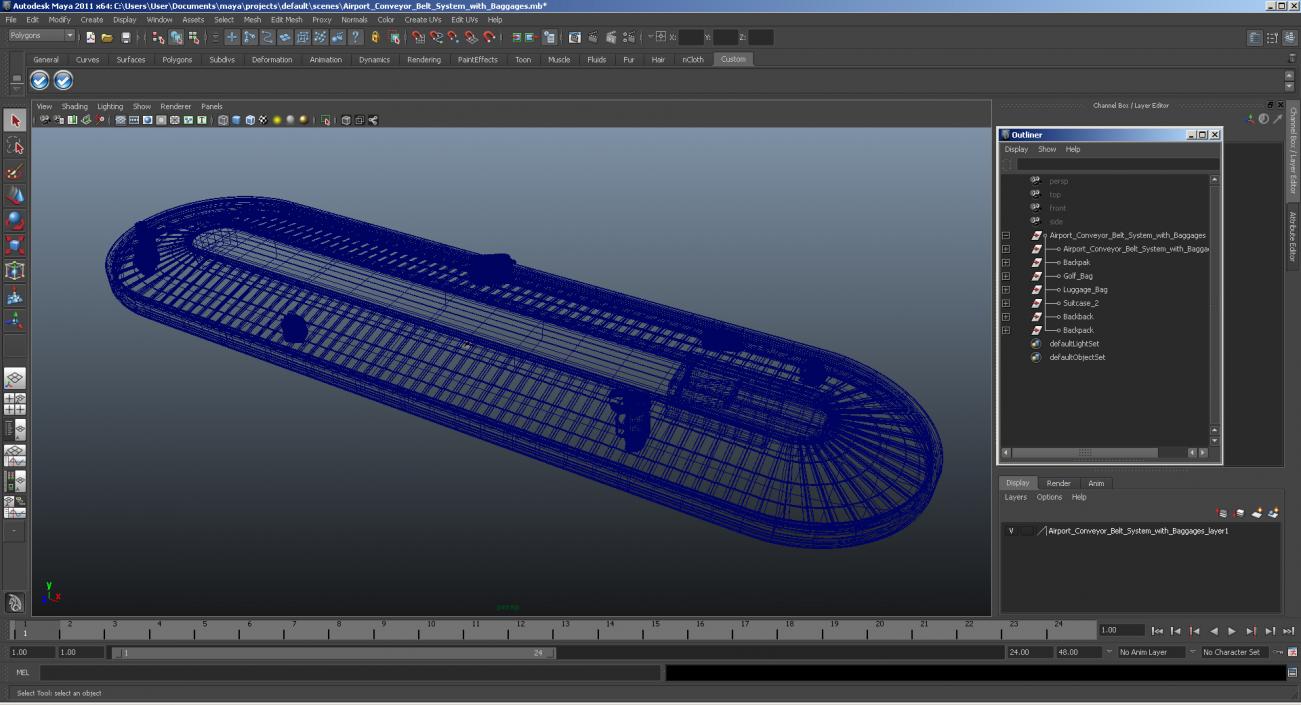 Airport Conveyor Belt System with Baggages 3D