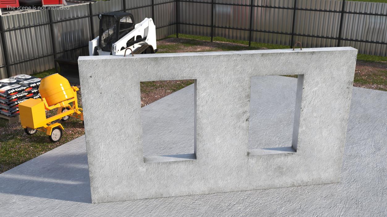 3D Concrete Wall with Windows