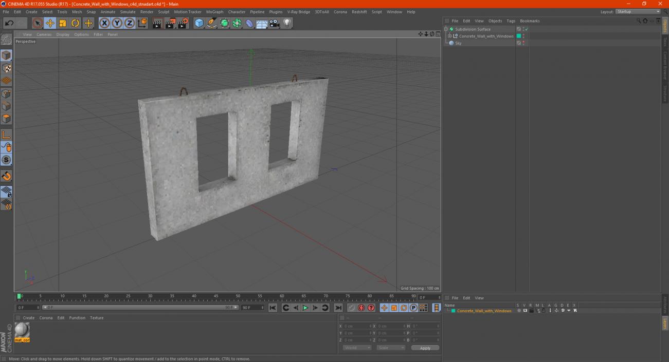 3D Concrete Wall with Windows