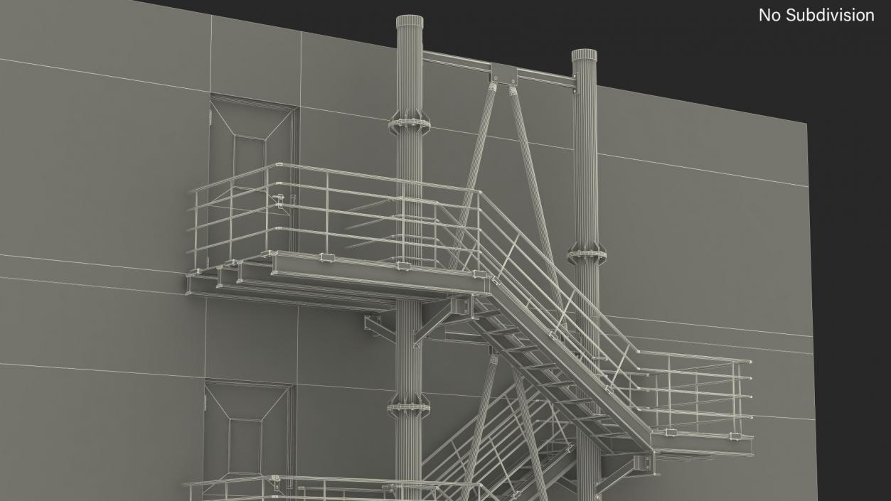 Fire Escape with House Wall 2 3D model