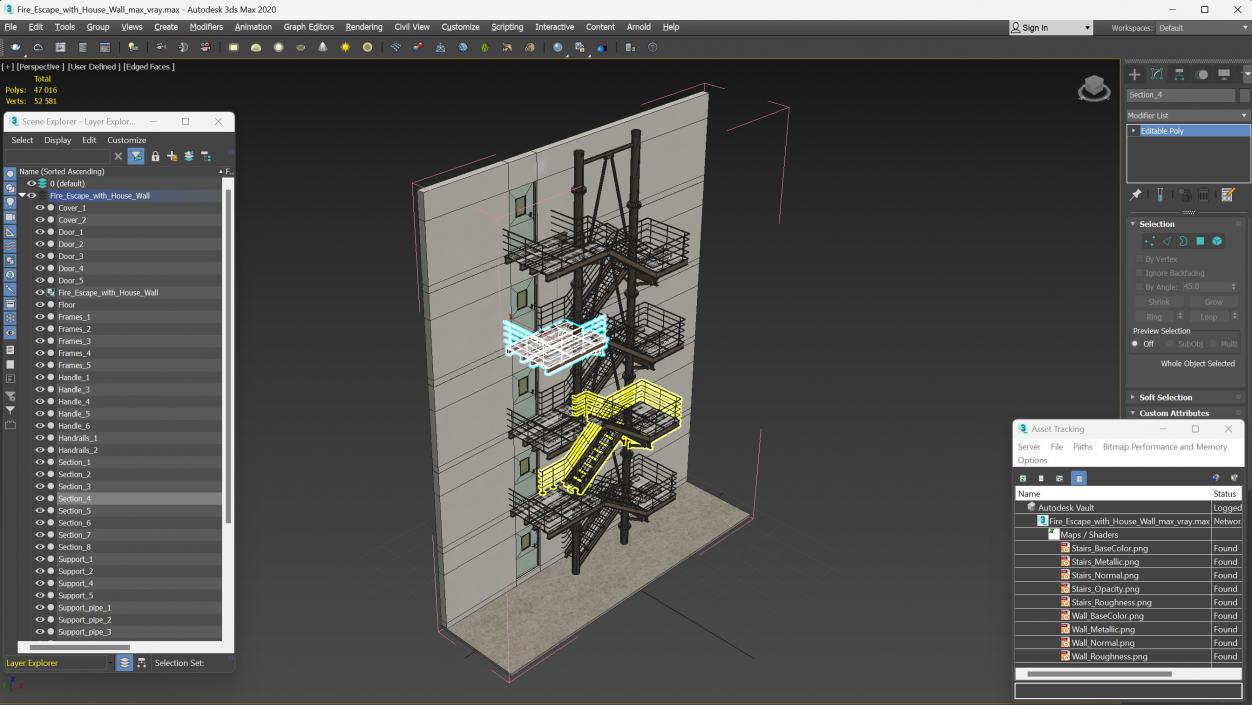 Fire Escape with House Wall 2 3D model