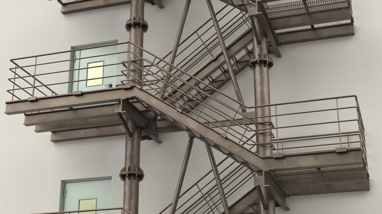 Fire Escape with House Wall 2 3D model