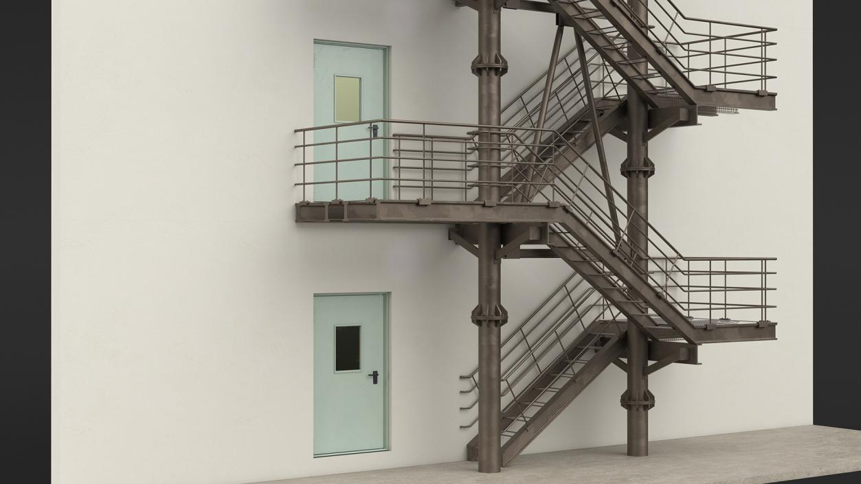 Fire Escape with House Wall 2 3D model