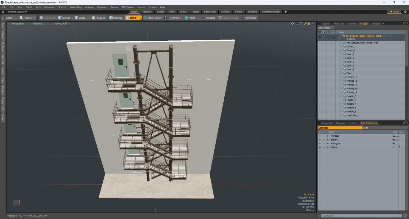 Fire Escape with House Wall 2 3D model