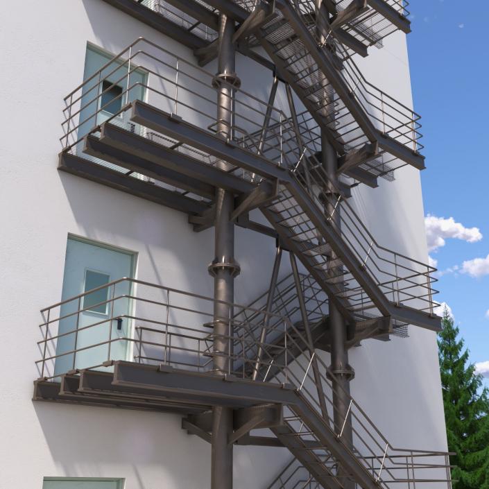 Fire Escape with House Wall 2 3D model