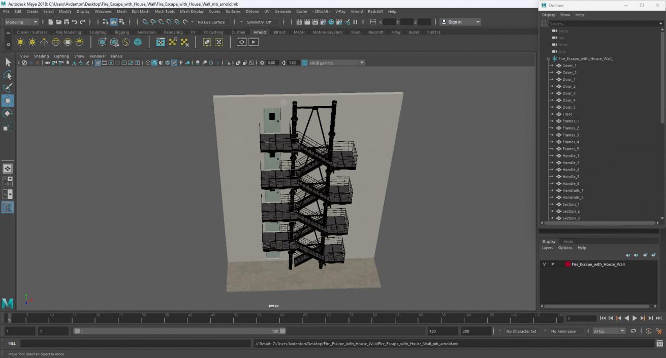 Fire Escape with House Wall 2 3D model