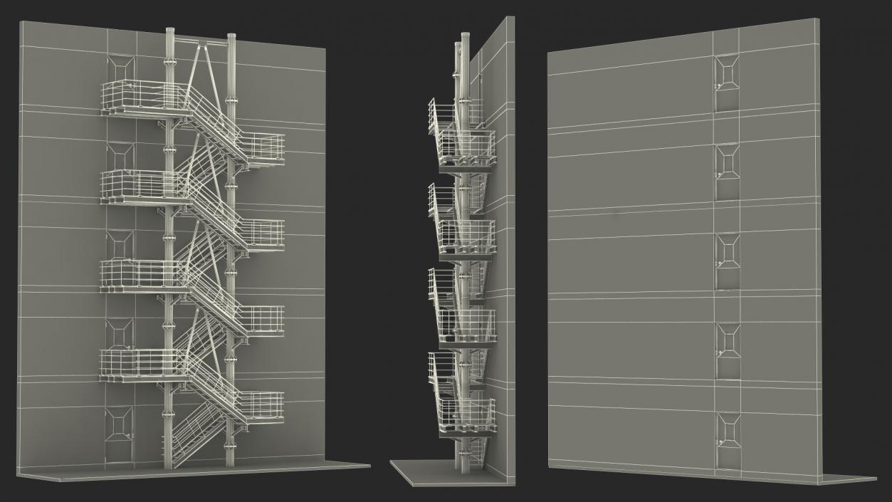 Fire Escape with House Wall 2 3D model