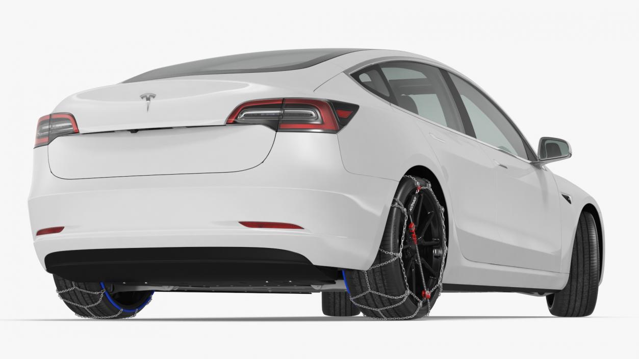 Snow Chains on Tesla Wheels Rigged 3D model