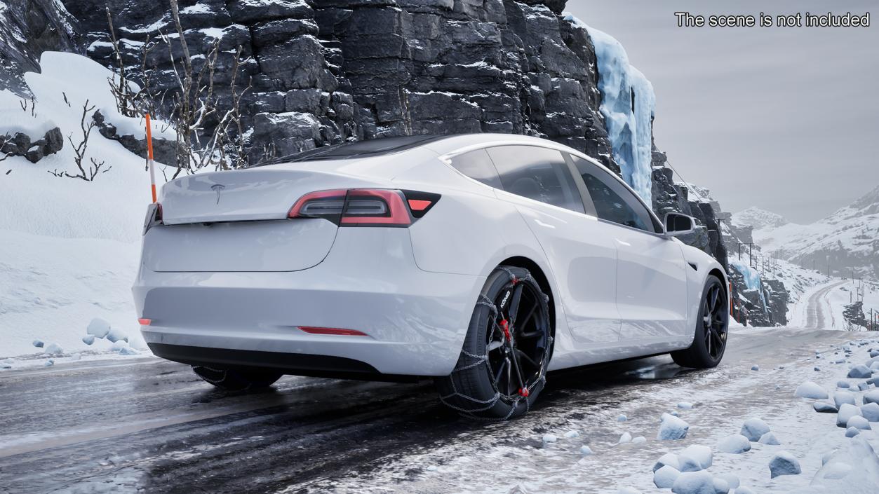 Snow Chains on Tesla Wheels Rigged 3D model