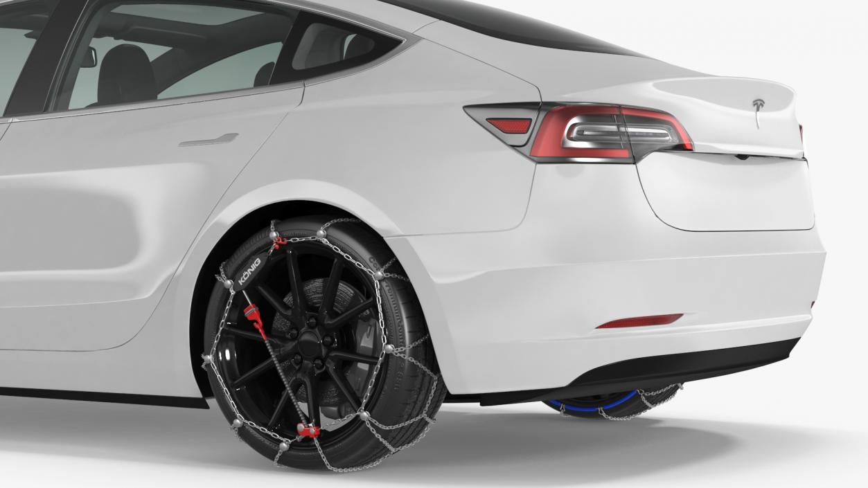 Snow Chains on Tesla Wheels Rigged 3D model