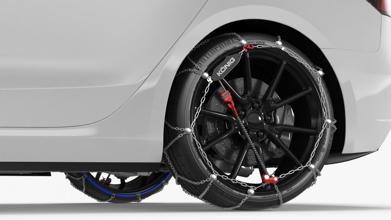 Snow Chains on Tesla Wheels Rigged 3D model