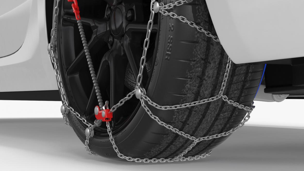 Snow Chains on Tesla Wheels Rigged 3D model