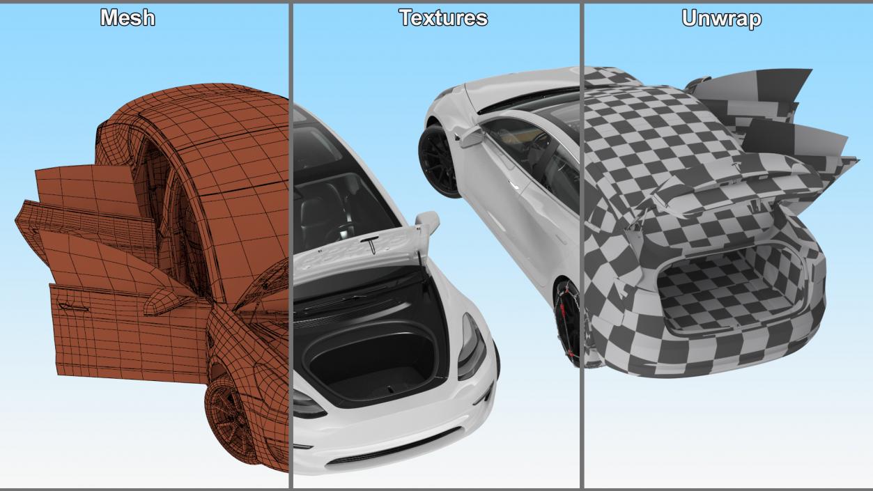 Snow Chains on Tesla Wheels Rigged 3D model