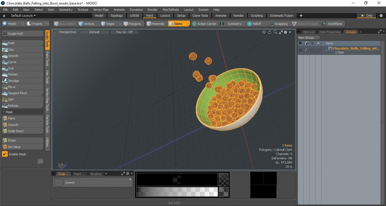 3D Chocolate Balls Falling into Bowl model