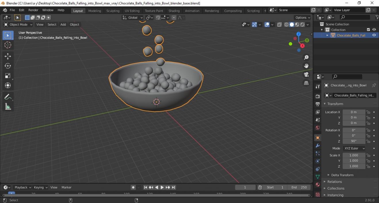 3D Chocolate Balls Falling into Bowl model