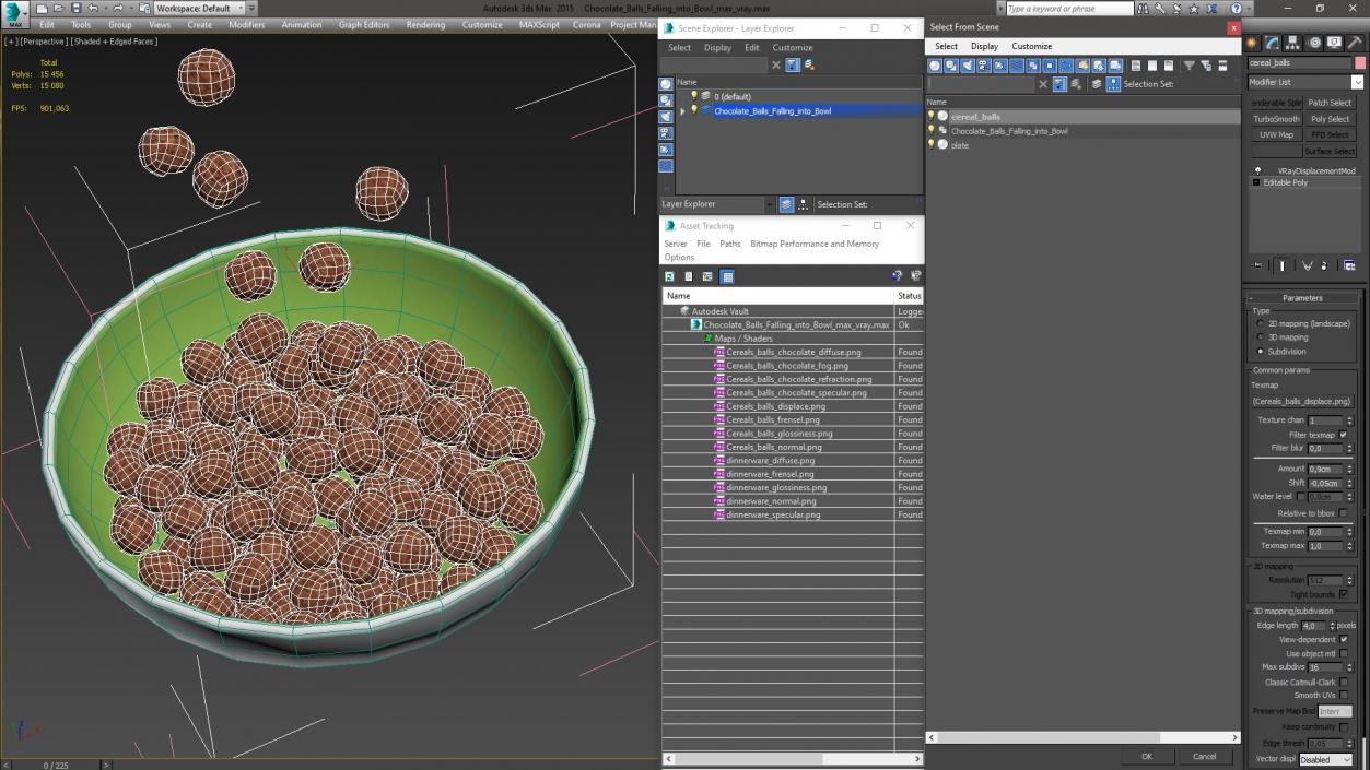 3D Chocolate Balls Falling into Bowl model