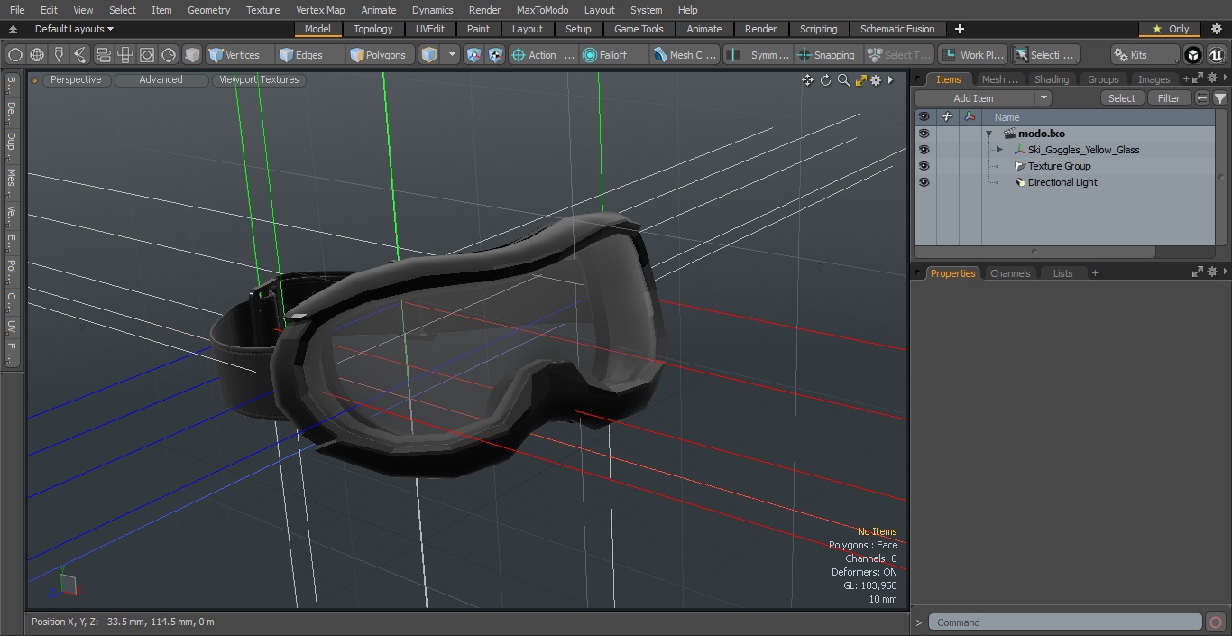 Ski Goggles Yellow Glass 3D model