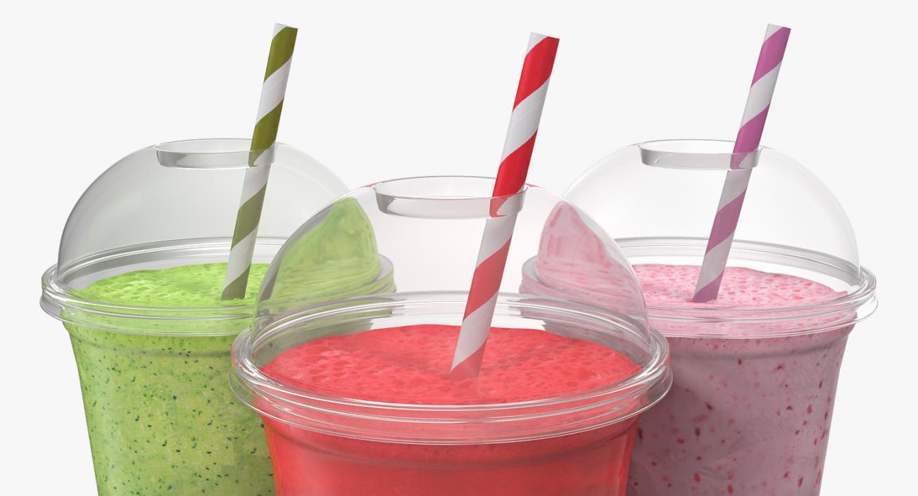 3D model Various Fresh Fruits Coctails in Plastic Cup with Straw