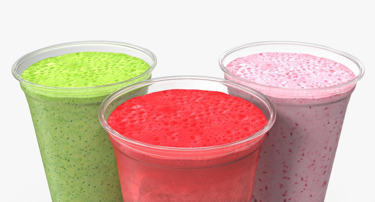 3D model Various Fresh Fruits Coctails in Plastic Cup with Straw