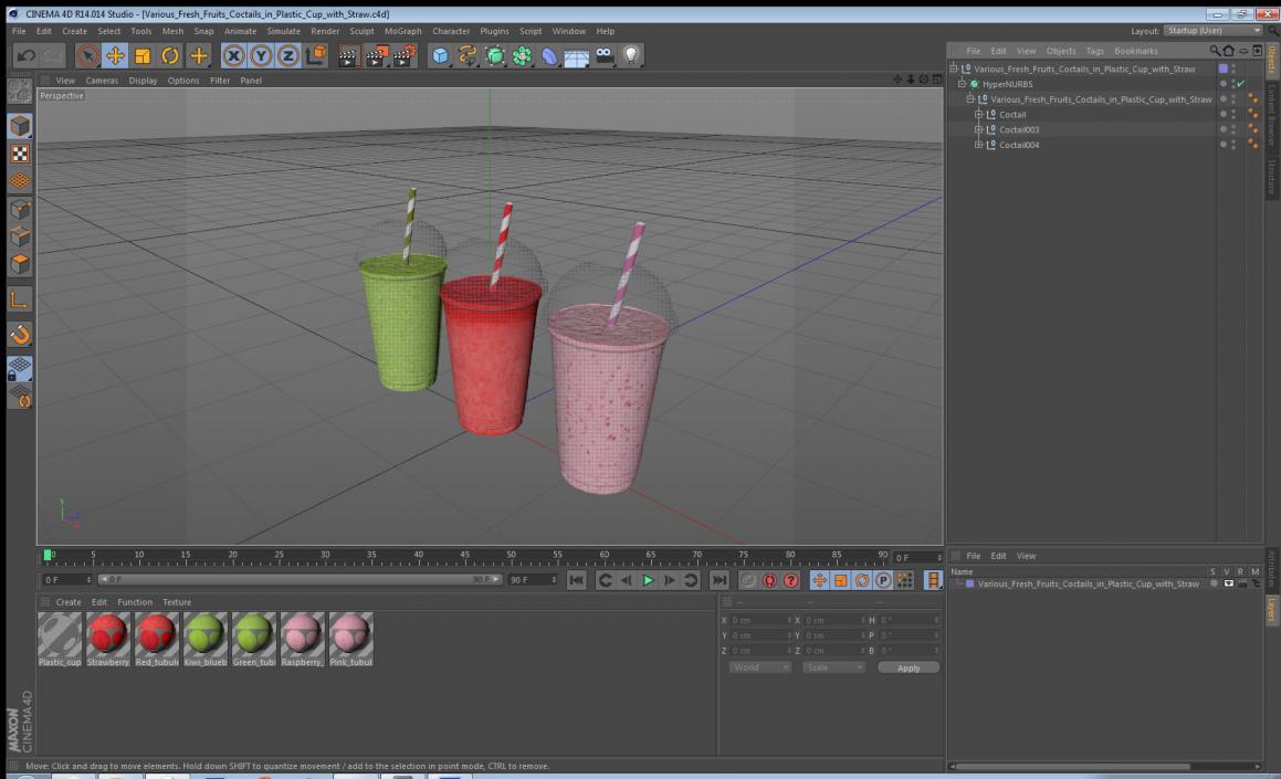 3D model Various Fresh Fruits Coctails in Plastic Cup with Straw