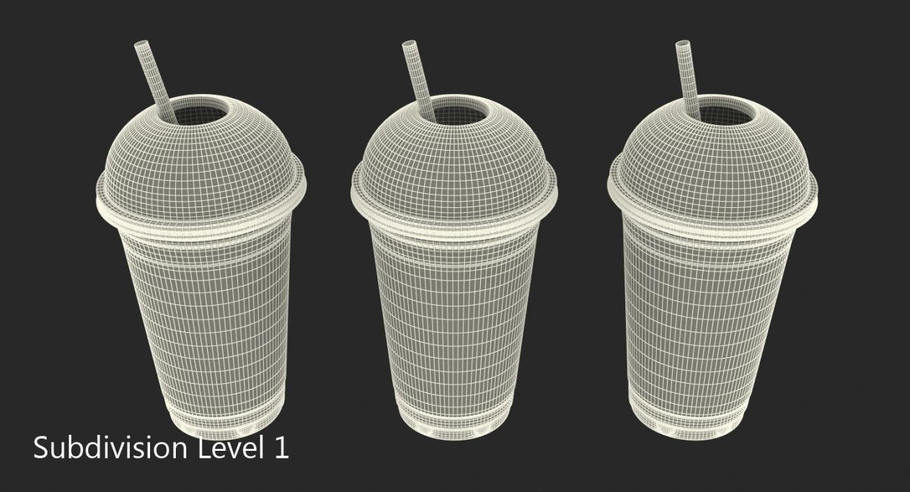 3D model Various Fresh Fruits Coctails in Plastic Cup with Straw