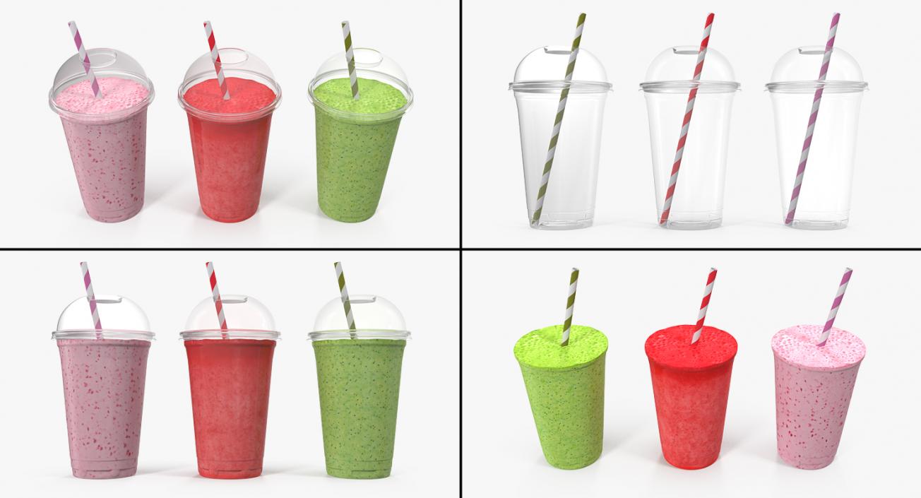 3D model Various Fresh Fruits Coctails in Plastic Cup with Straw