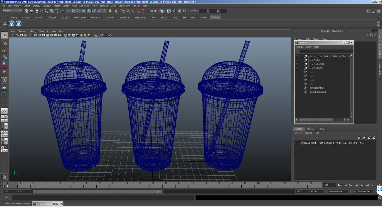 3D model Various Fresh Fruits Coctails in Plastic Cup with Straw