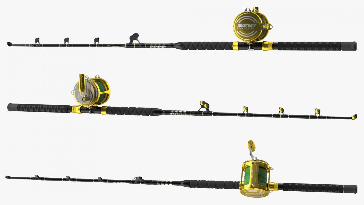 EatMyTackle 80 Wide 2Speed Fishing Reel Bue Marlin Tournament Rod Rigged 3D