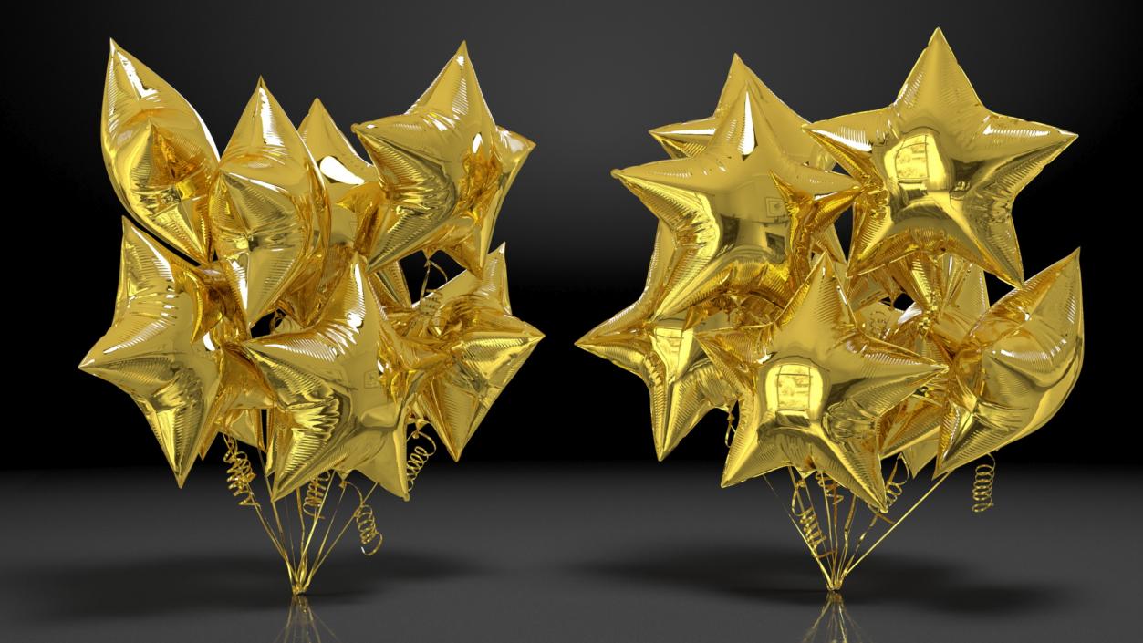 Star Shaped Gold Balloon Bouquet 3D