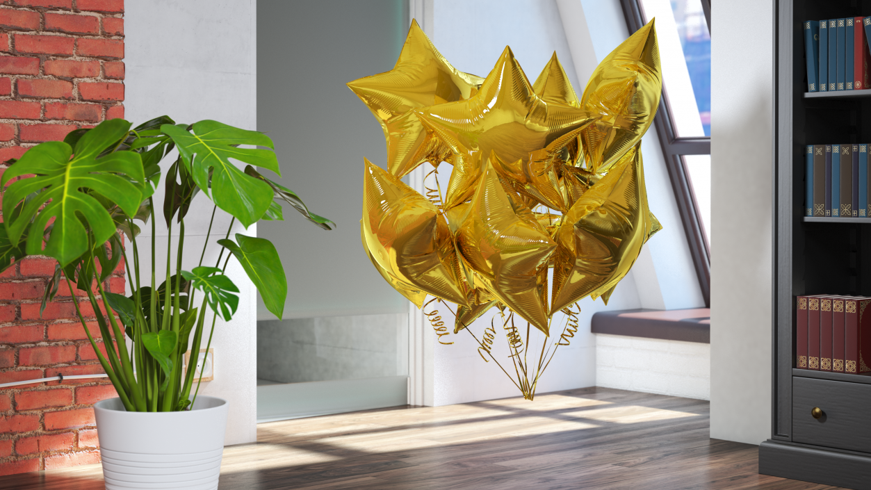 Star Shaped Gold Balloon Bouquet 3D